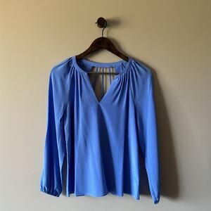 LILLY PULITZER LESLIE SILK LONG SLEEVE TOP SIZE XS BECKON BLUE
